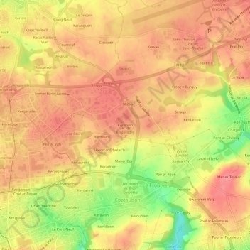 Topografische Karte Kererven, Höhe, Relief
