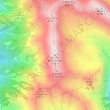 Topografische Karte Castello dei Camosci, Höhe, Relief