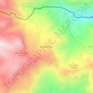 Topografische Karte Hojas Anchas, Höhe, Relief