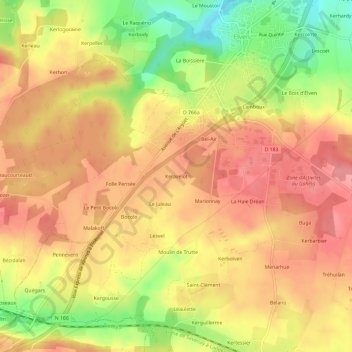 Topografische Karte Keravelot, Höhe, Relief