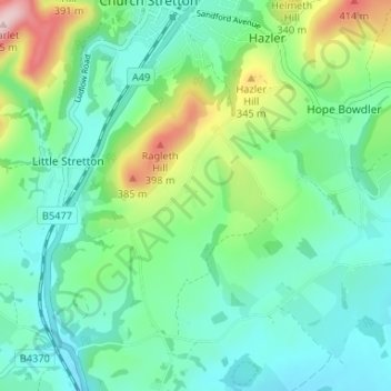 Topografische Karte Ragdon, Höhe, Relief