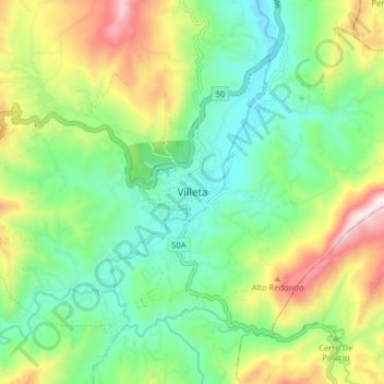 Topografische Karte Villeta, Höhe, Relief