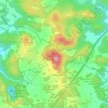 Topografische Karte Hohe Reuth, Höhe, Relief