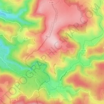 Topografische Karte Usclades, Höhe, Relief
