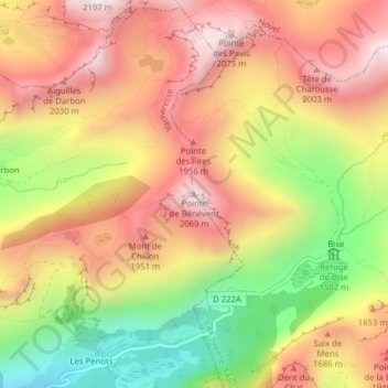 Topografische Karte Pointe de Bénévent, Höhe, Relief