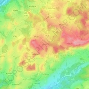Topografische Karte Sechshöf, Höhe, Relief