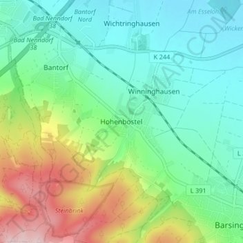 Topografische Karte Hohenbostel, Höhe, Relief