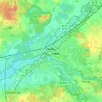 Topografische Karte Rotenburg (Wümme), Höhe, Relief