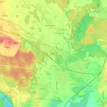 Topografische Karte Hochhaus, Höhe, Relief