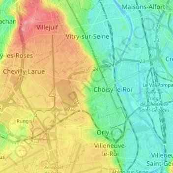 Topografische Karte Thiais, Höhe, Relief