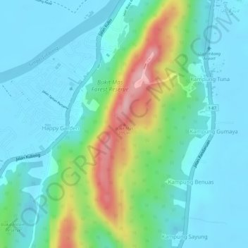 Topografische Karte Mas Hill, Höhe, Relief