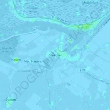 Topografische Karte Greetsiel, Höhe, Relief