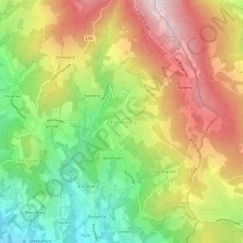 Topografische Karte Oberneuberg, Höhe, Relief