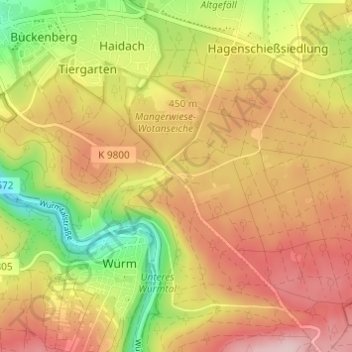 Topografische Karte Seehaus, Höhe, Relief