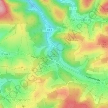 Topografische Karte Nocken, Höhe, Relief