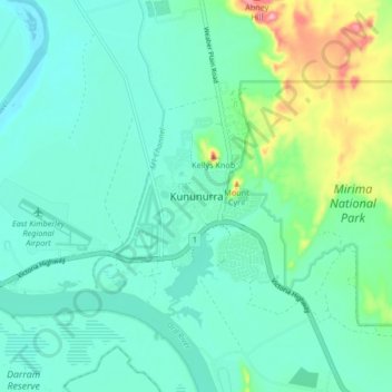 Topografische Karte Kununurra, Höhe, Relief