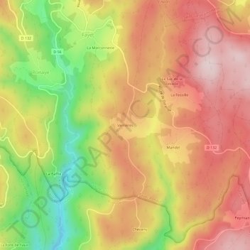 Topografische Karte Verrières, Höhe, Relief
