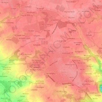 Topografische Karte Keredec, Höhe, Relief