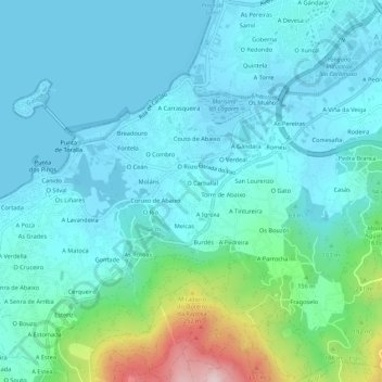 Topografische Karte O Cotarelo, Höhe, Relief