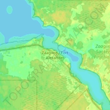 Topografische Karte Zaagiing / Fort Alexander, Höhe, Relief