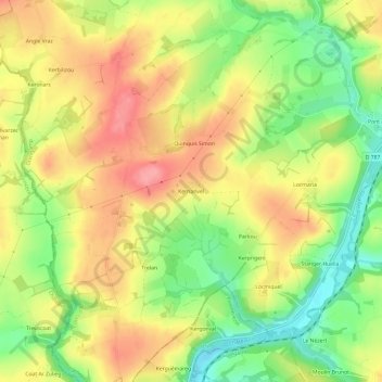 Topografische Karte Kernanvel, Höhe, Relief