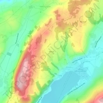 Topografische Karte Veyssin, Höhe, Relief