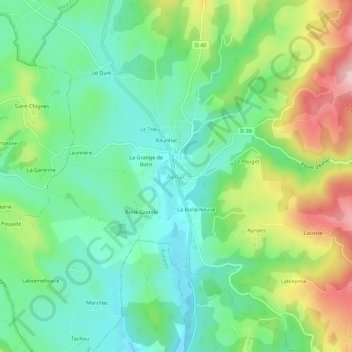 Topografische Karte Aynac, Höhe, Relief