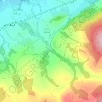 Topografische Karte Drybridge, Höhe, Relief