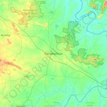 Topografische Karte Ranebennur, Höhe, Relief