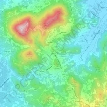 Topografische Karte Teolo, Höhe, Relief