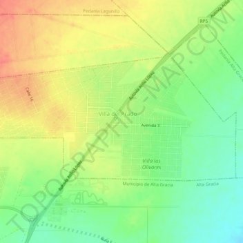 Topografische Karte Villa del Prado, Höhe, Relief
