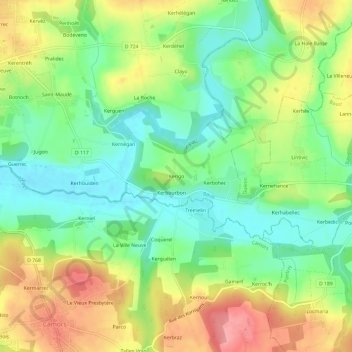 Topografische Karte Kerigo, Höhe, Relief