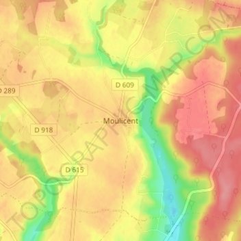 Topografische Karte Moulicent, Höhe, Relief
