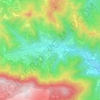 Topografische Karte Caschino, Höhe, Relief