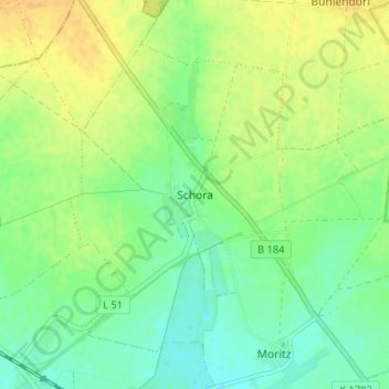 Topografische Karte Schora, Höhe, Relief