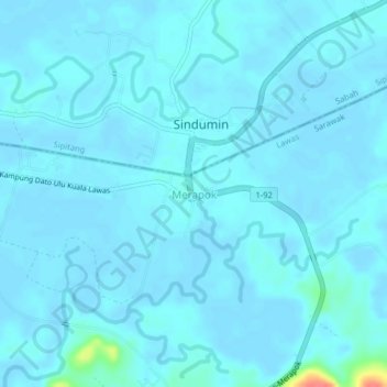 Topografische Karte Merapok, Höhe, Relief