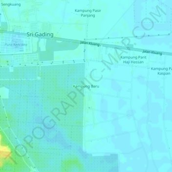 Topografische Karte Kampung Baru, Höhe, Relief