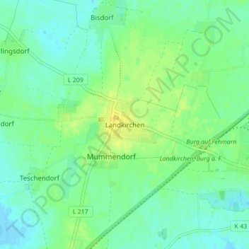 Topografische Karte Landkirchen, Höhe, Relief
