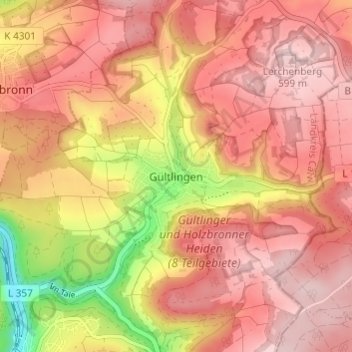 Topografische Karte Gültlingen, Höhe, Relief