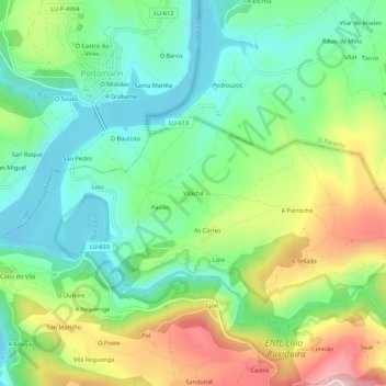 Topografische Karte Vilachá, Höhe, Relief