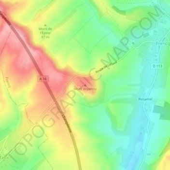 Topografische Karte Mont Voyenne, Höhe, Relief