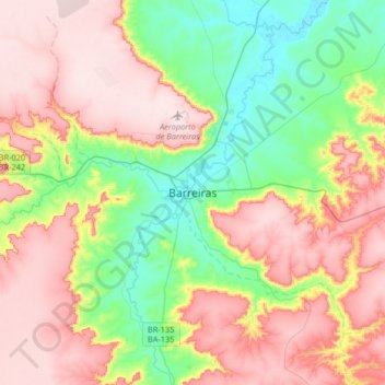 Topografische Karte Barreiras, Höhe, Relief