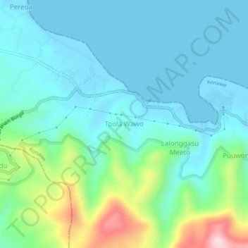 Topografische Karte Toola Wawo, Höhe, Relief