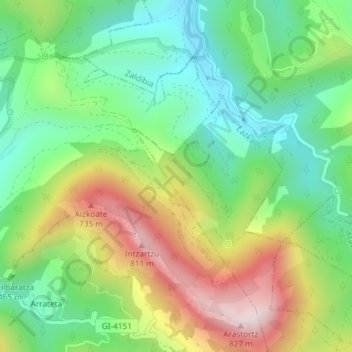 Topografische Karte Lasarte, Höhe, Relief