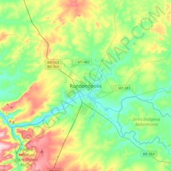Topografische Karte Rondonópolis, Höhe, Relief