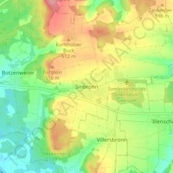 Topografische Karte Sinbronn, Höhe, Relief