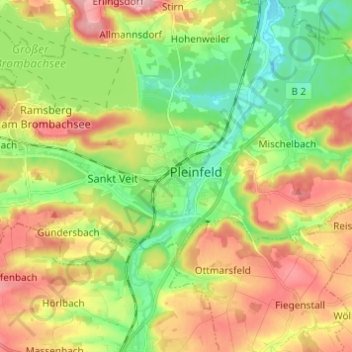 Topografische Karte Pleinfeld, Höhe, Relief