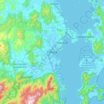 Topografische Karte Palhoça, Höhe, Relief