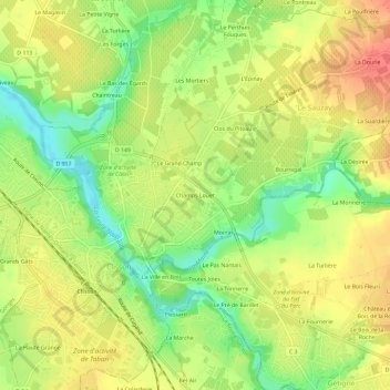 Topografische Karte Champs Louet, Höhe, Relief