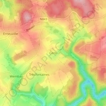 Topografische Karte Cens, Höhe, Relief